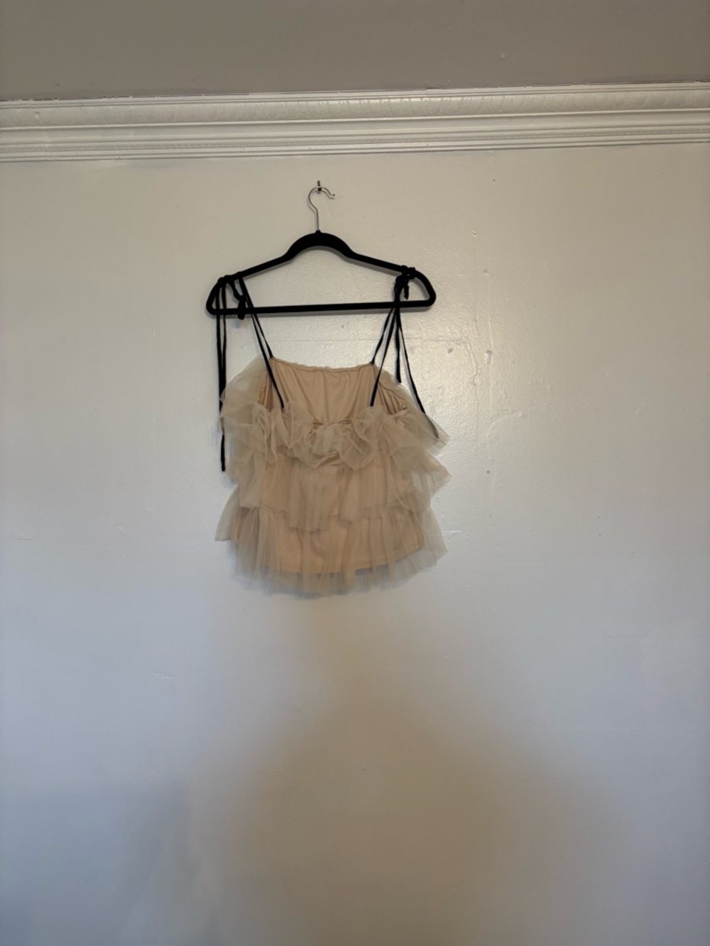 Sunday in Brooklyn Beige Ruffle Tiered Tulle Camisole